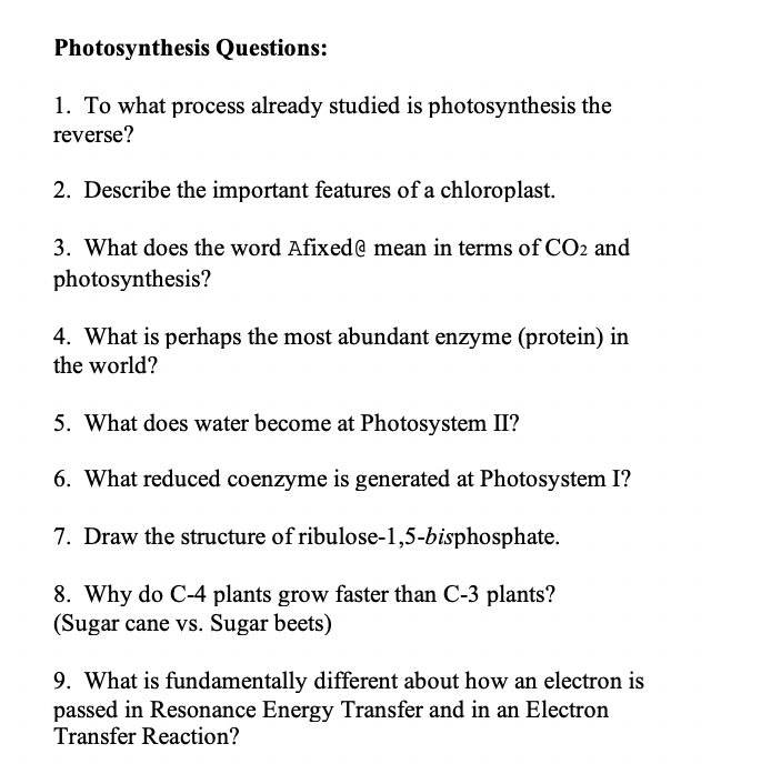 Solved Photosynthesis Questions: 1. To what process already 