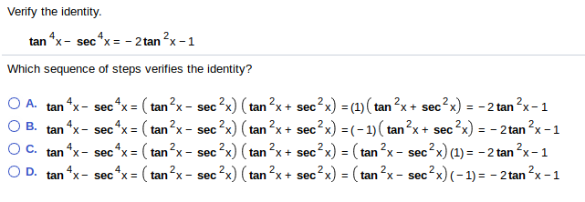 Solved Verify The Identity 4 2 Tan X Secx2tan X 1 Whic Chegg Com