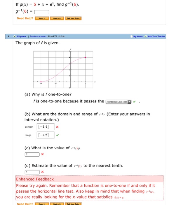 Solved If G X 5 X Ex Find G 1 6 G 1 6 My Notes O Ask Chegg Com