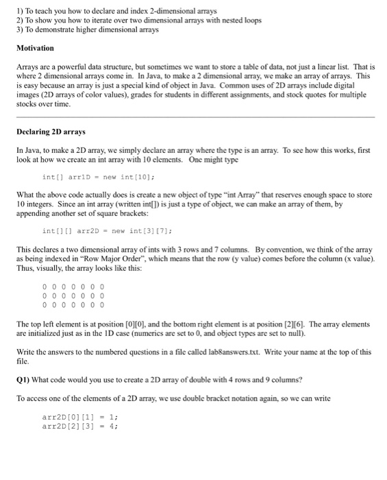 Solved 1 To Teach You How To Declare And Index 2 Dimensi Chegg Com