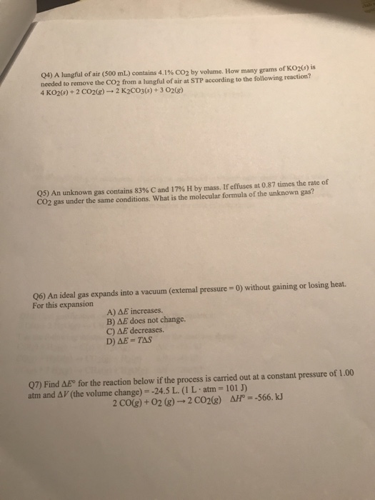 Solved Q4 A Lungful Of Air 500 Ml Contains 4 1 Co2 By Chegg Com
