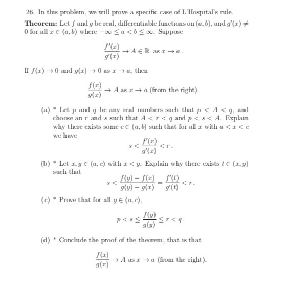 Solved We Will Prove A Specific Case Of L Hospital S Rule Chegg Com