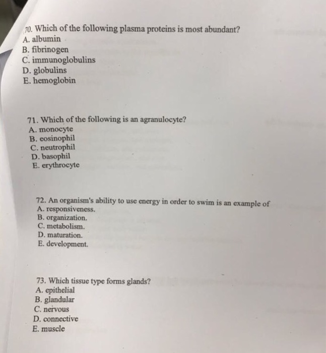 Solved 0. Which Of The Following Plasma Proteins Is Most