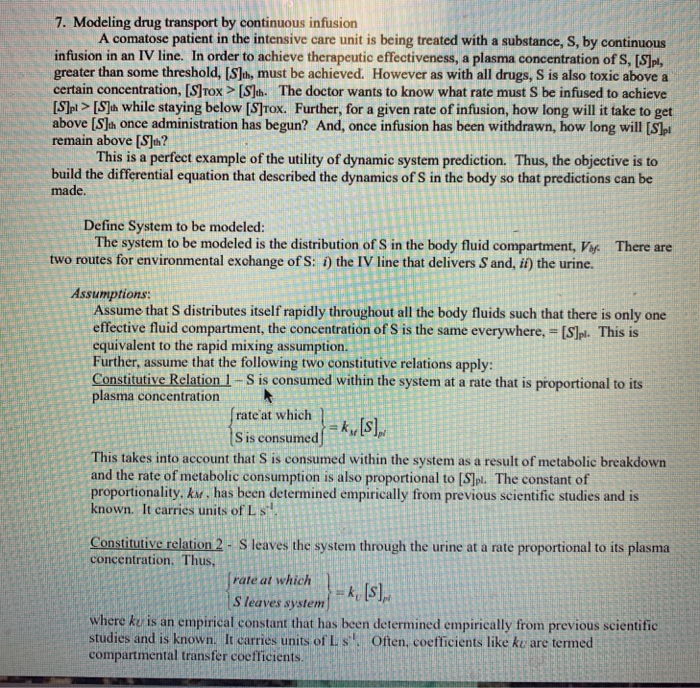 7 Modeling Drug Transport By Continuous Infusion Chegg Com