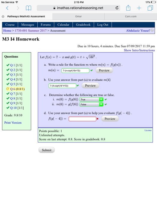 Let F X 7 X And G T T Squareroot 16t 2 A Chegg Com