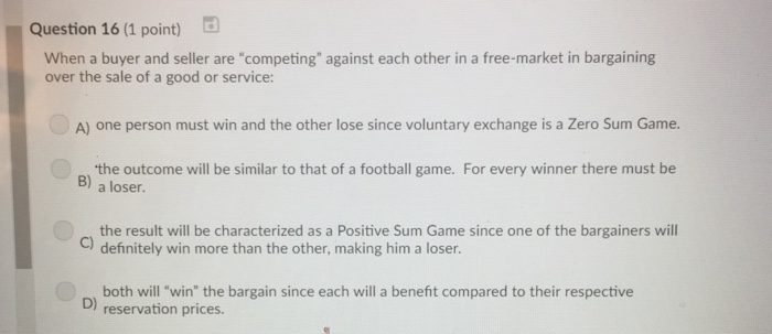 Solved Question 16 1 Point Re Competing Against Eac Ov - 