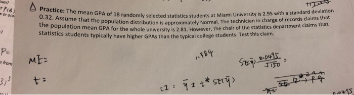 Solved Tra Practice The Mean Gpa Of 18 0 32 Assume Tha