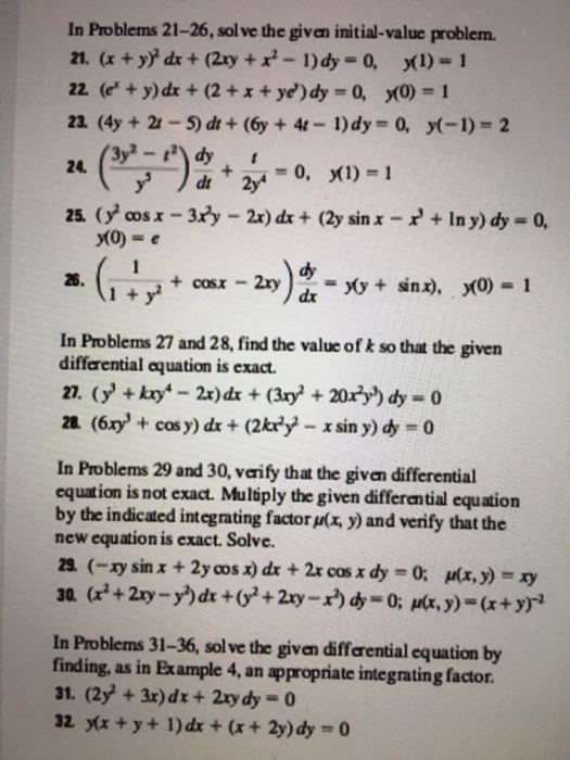 In Solve The Given Initial Value Problem X Y 2 Chegg Com