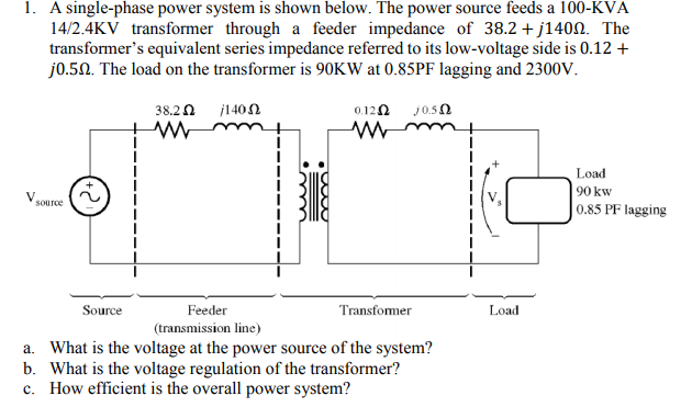 Solved 1 A Single Phase Power System Is Shown Below The