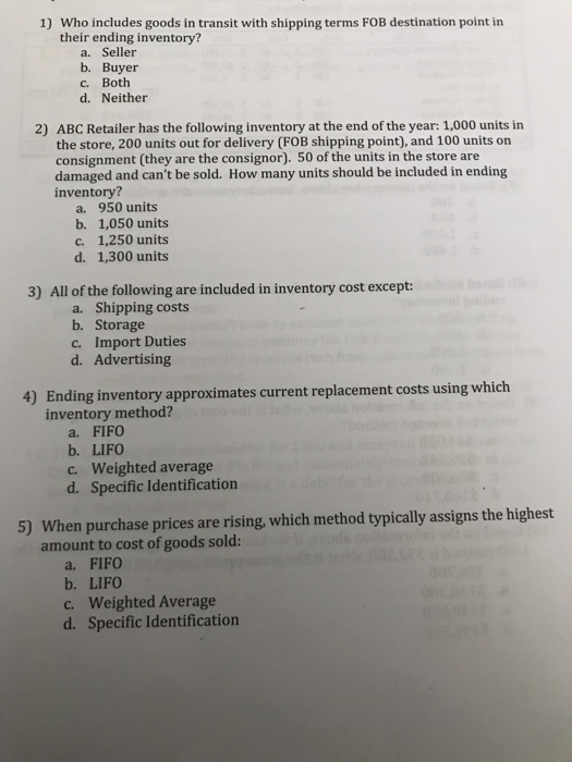 Solved 1) Who Includes Goods In Transit With Shipping Ter