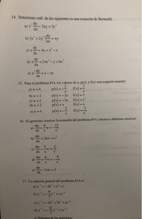 Solved 14 Determine Cual De Las Siguientes Es Una Ecuaci Chegg Com