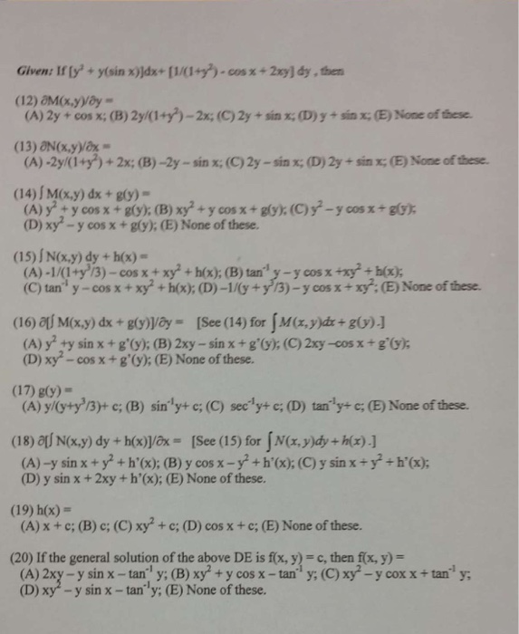 Solved Given If Y Y Sin X Cos X 2xy Dy Then 12 Chegg Com