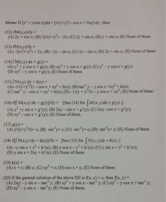 Solved Given If Y Y Sin X Cos X 2xy Dy Then 12 Chegg Com