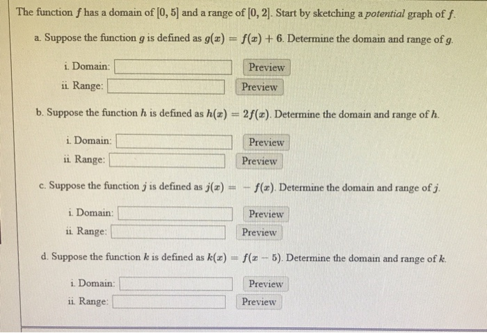 Solved The Function F Has A Domain Of 0 5 And A Range Of Chegg Com