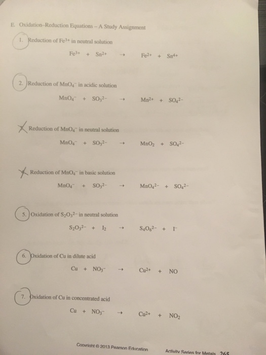 Solved: E Oxidation-Reduction Equations-A Study Assignment... | Chegg.com