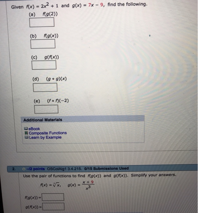Solved Given F X 2x2 1 And G X 7x 9 Find The Fol Chegg Com