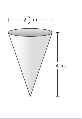 An office uses paper drinking cups in the shape of a cone, with dimensions  as shown. To the nearest tenth 