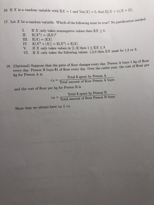 Solved 16 Iex Is A Randon Variable With Ex I And Vir X Chegg Com