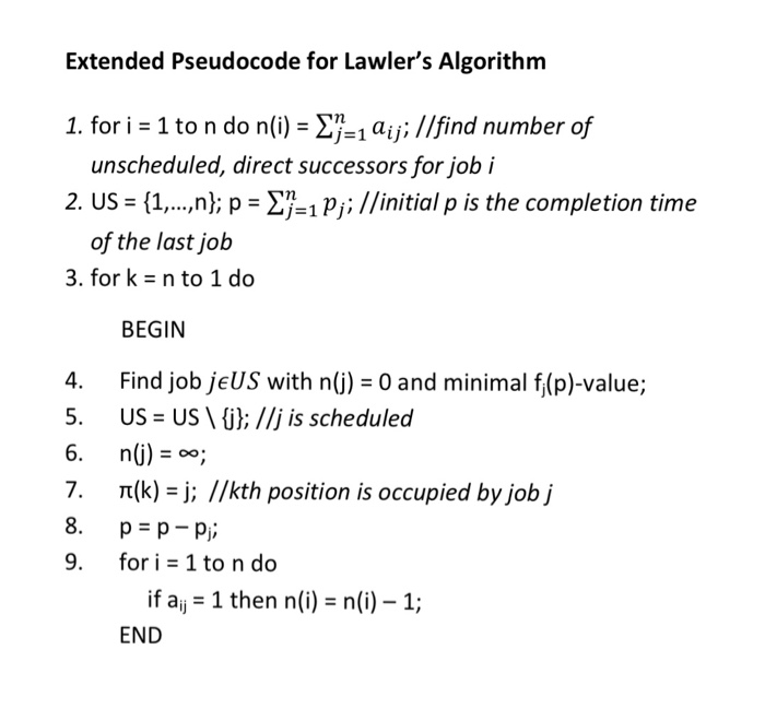 Solved Extended Pseudocode For Lawler S Algorithm 1 For Chegg Com