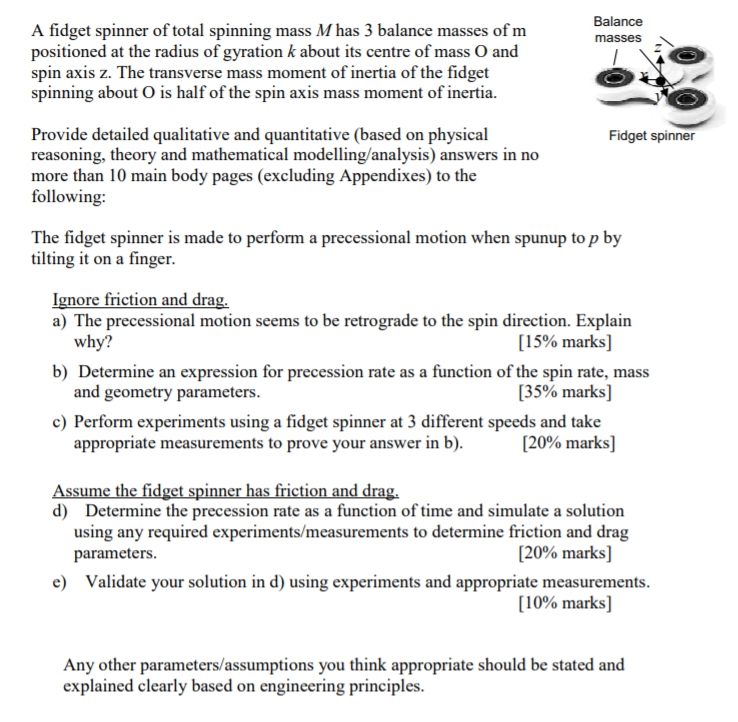 Solved Balance masses A fidget spinner of total spinning