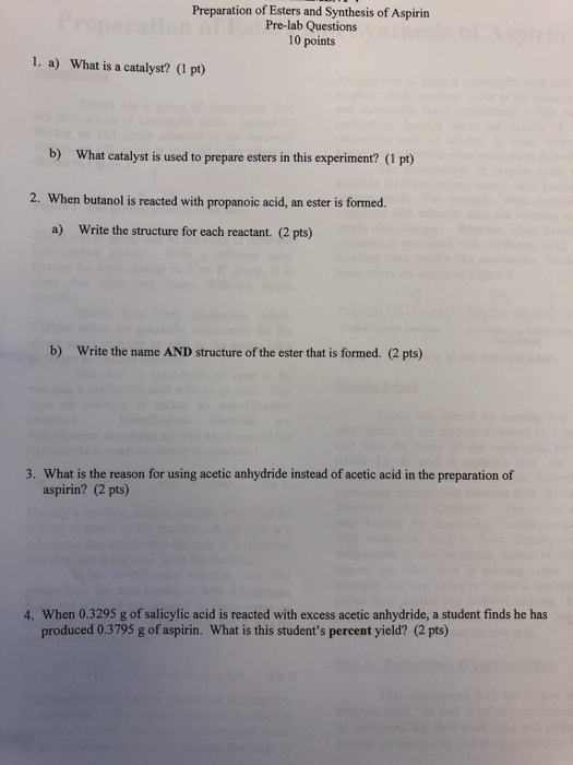 Preparation Of Esters And Synthesis Of Aspirin Chegg 