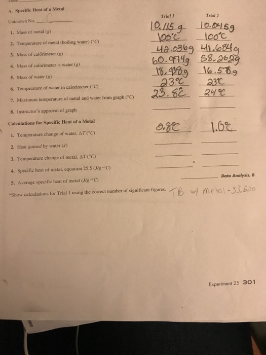 Solved 1 Heat Gained By Water J 2 Temperature Change O Chegg Com