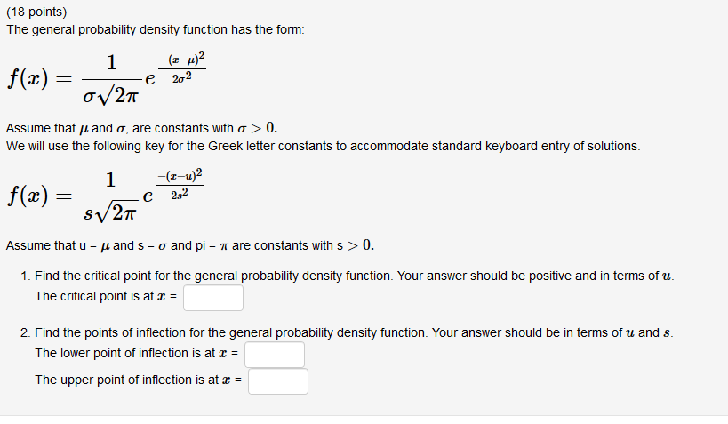 Solved 18 Points The General Probability Density Functi Chegg Com