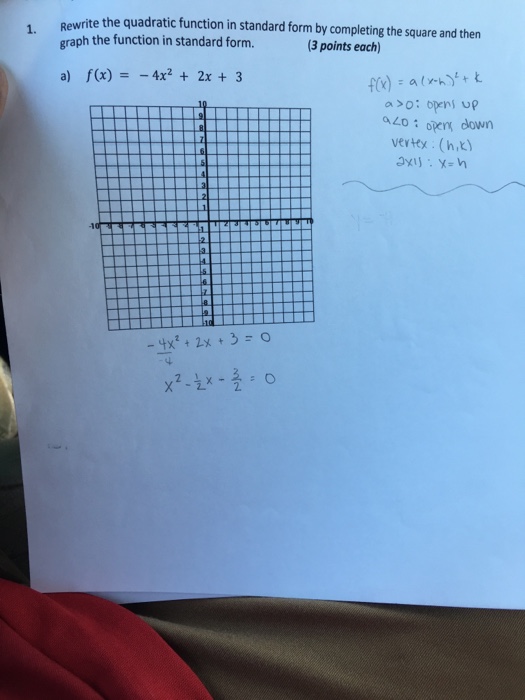 Solved Rewrite The Quadratic Function In Standard Form By