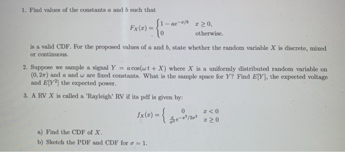 Solved 1 Find Values Of The Constants A And B Such That Chegg Com