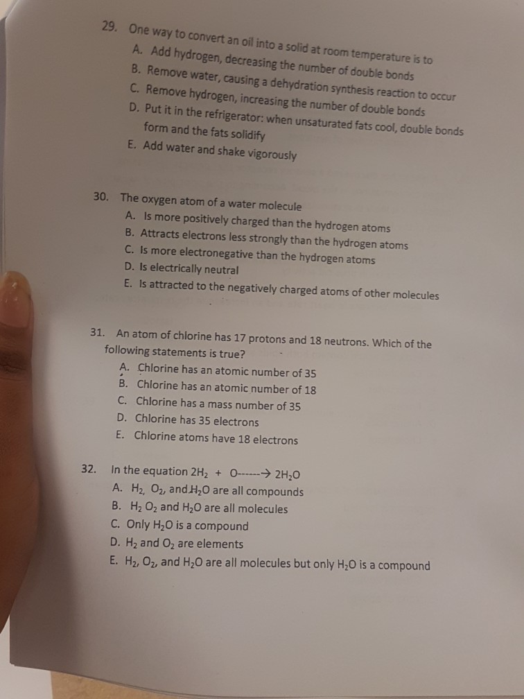 Solved 29 One Way To Convert An Oil Into A Solid At Room