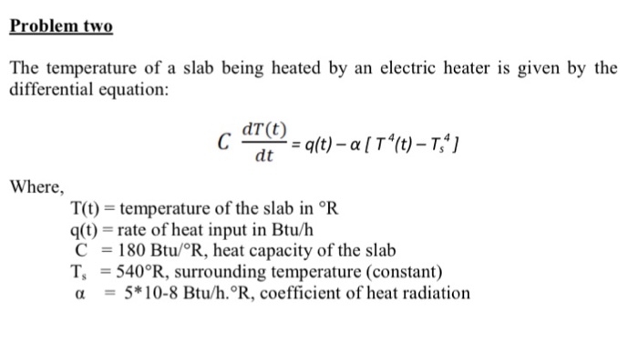 Problem two The temperature of a slab being heated by | Chegg.com