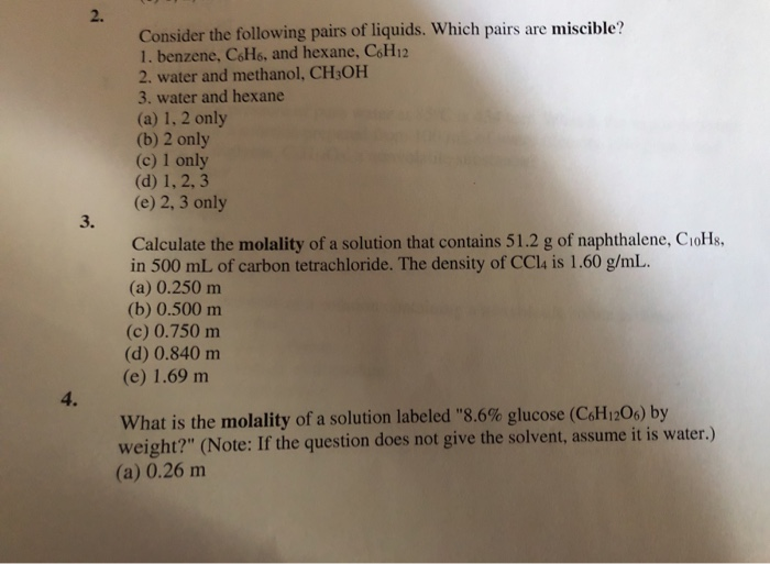 Solved 2 Consider The Following Pairs Of Liquids Which Chegg Com