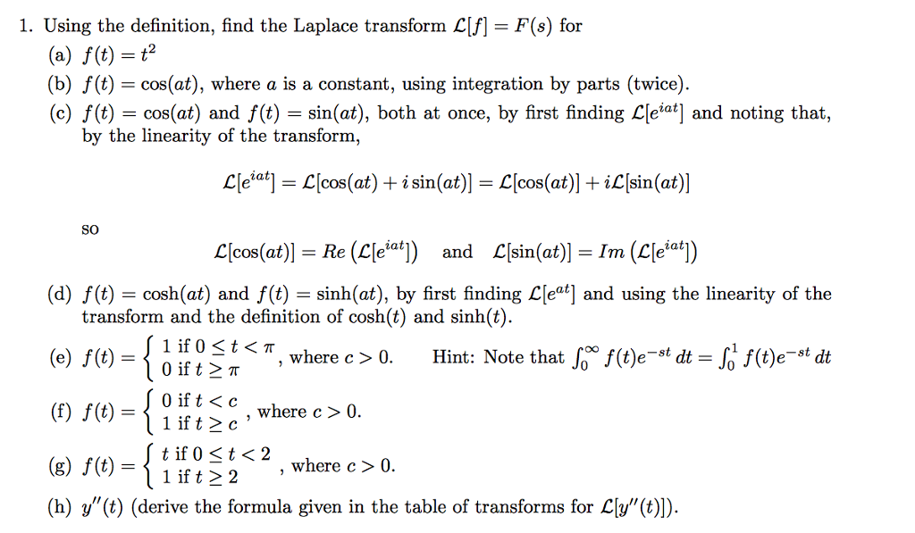 Solved 1 Using The Definition Find The Laplace Transfor Chegg Com
