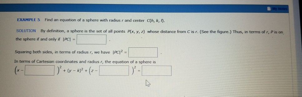 Solved Example 5 Find An Equation Of A Sphere With Radius Chegg Com