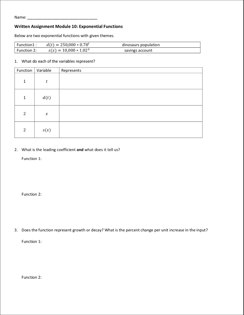 Solved Name: Written Assignment Module 10: Exponential | Chegg.com