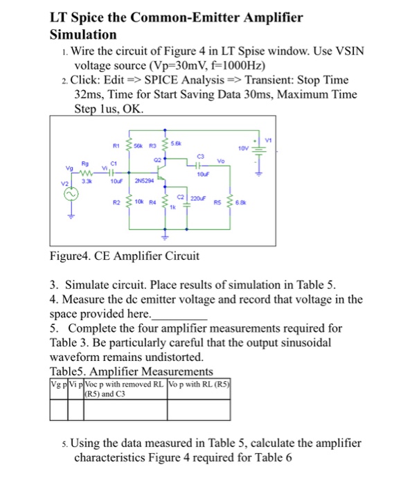 Solved Lt Spice The Common Emitter Amplifier Simulation Chegg Com