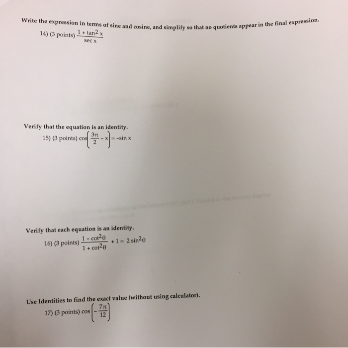 Write The Expression In Terms Of Sine And Cosine And Chegg Com