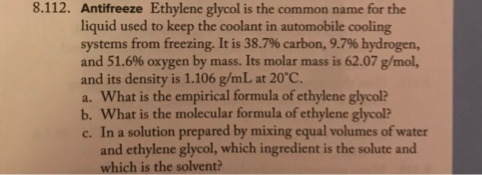 Solved 8.112. Antifreeze Ethylene Glycol Is The Common Na