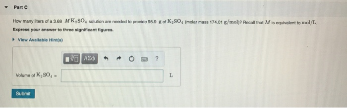 Solved How Many Liters Of A 3.68 M K2SO4 Solution Are Nee