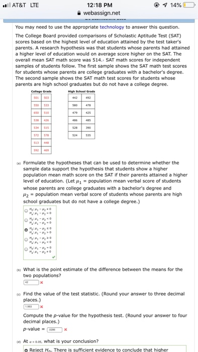 Answered: The College Board provided comparisons…