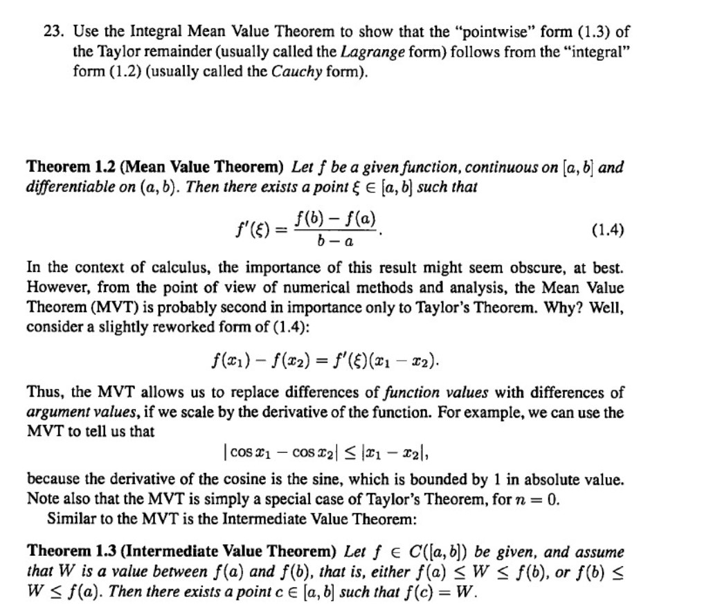 Solved 23. Use the Integral Mean Value Theorem to show that | Chegg.com