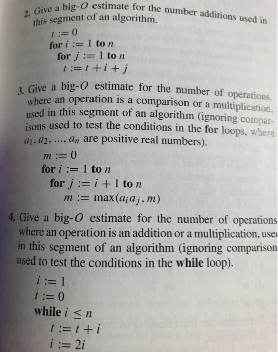 Solved Bio O Estimate For The Number Additions Used In 2 Chegg Com