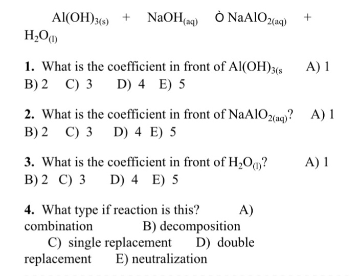 Solved 3 S Aq 2 Aq H0 I What Is The Coefficient In Chegg Com