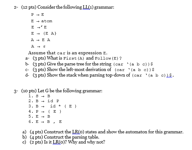 Solved 2 Consider The Following Ll 1 Grammar P E E Chegg Com