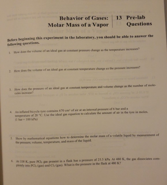 Behavior Of Gases 13 Pre Lab Molar Mass Of A Vapor Chegg Behavior Of Gases 13 Pre Lab Molar Mass Of A Vapor Chegg