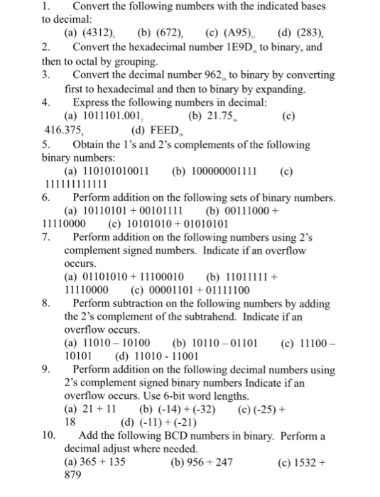 Solved 1 Convert The Following Numbers With The Indicated Chegg Com