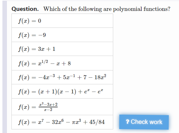 Solved Question. Which Of The Following Are Polynomial | Chegg.com Solved Question. Which Of The Following Are Polynomial | Chegg.com