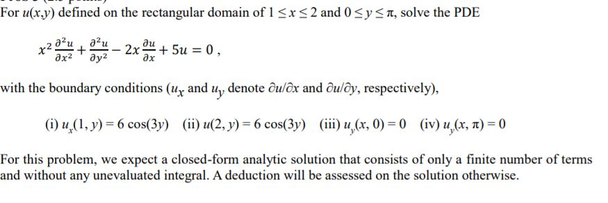 Solved For U X Defined On The Rectangular Domain Of 1 S Chegg Com