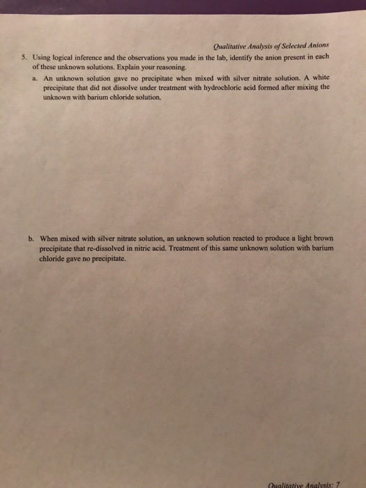Solved: Qualitative Analysis Of Selected Anions Using Logi... | Chegg.com