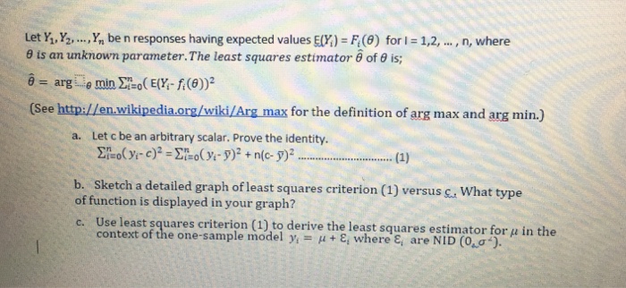 Solved Let Y Ya Yn Be N Responses Having Expected Val Chegg Com